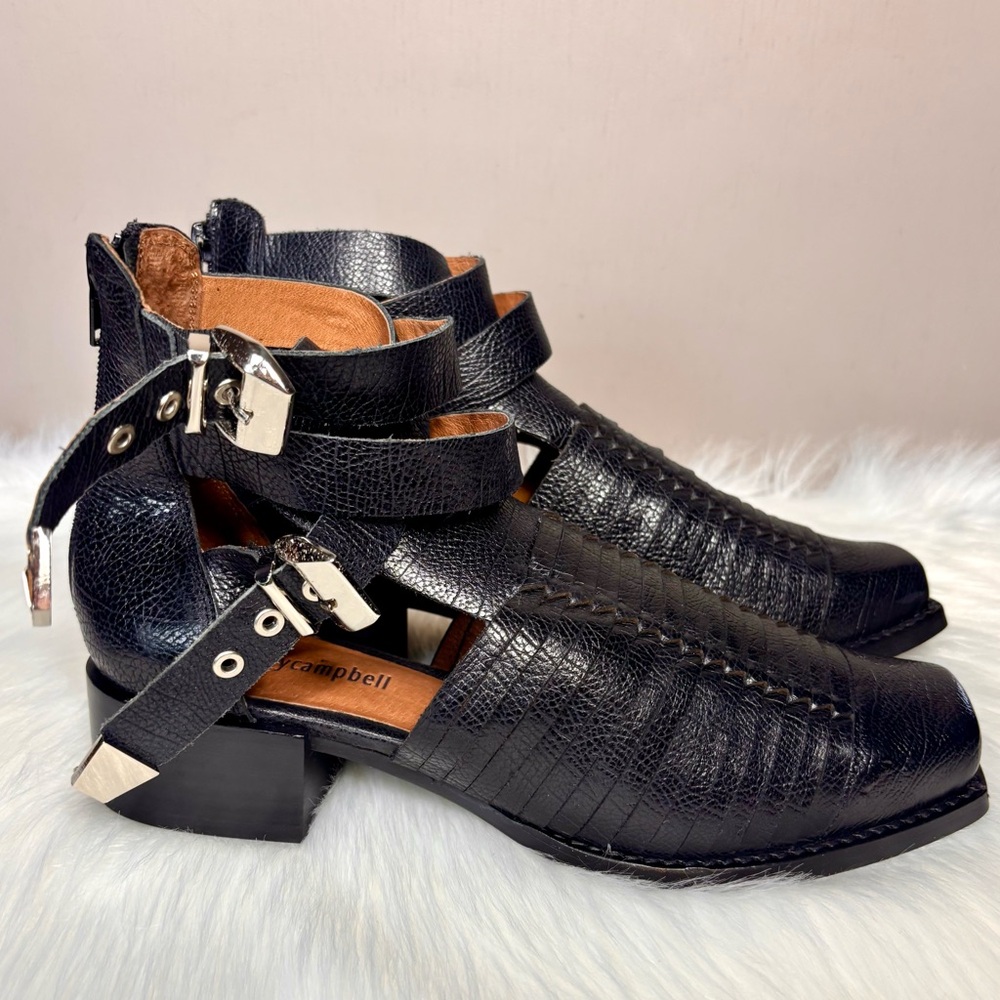JEFFREY CAMPBELL Woven Leather Ankle Boots w/Buckle Straps - Picture 2 of 6